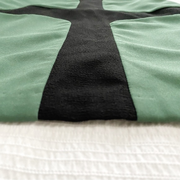 FINE ILLUSION WOOL BLEND BLACK GREEN COLORBLOCK SLEEVELESS SHIFT MINI DRESS S/M - Picture 11 of 12